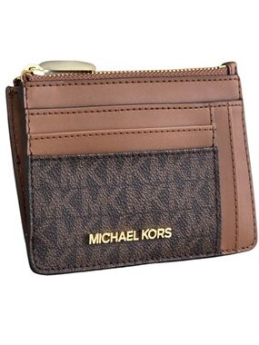 NWOT Michael Kors Brown and Dark Brown Logo Card Holder With Gold Hardware